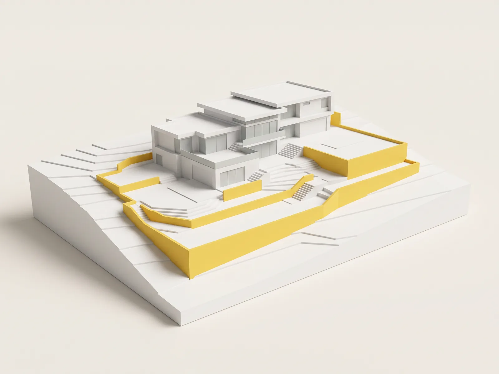 Retaining walls measured and priced for Ross Residence, shown on a model of the hillside residence